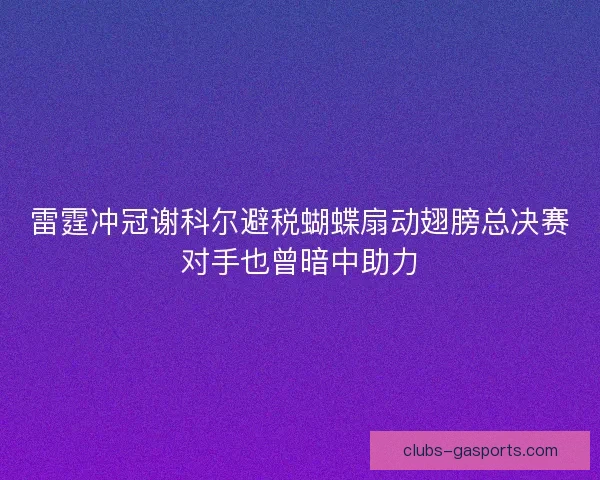 雷霆冲冠谢科尔避税蝴蝶扇动翅膀总决赛对手也曾暗中助力